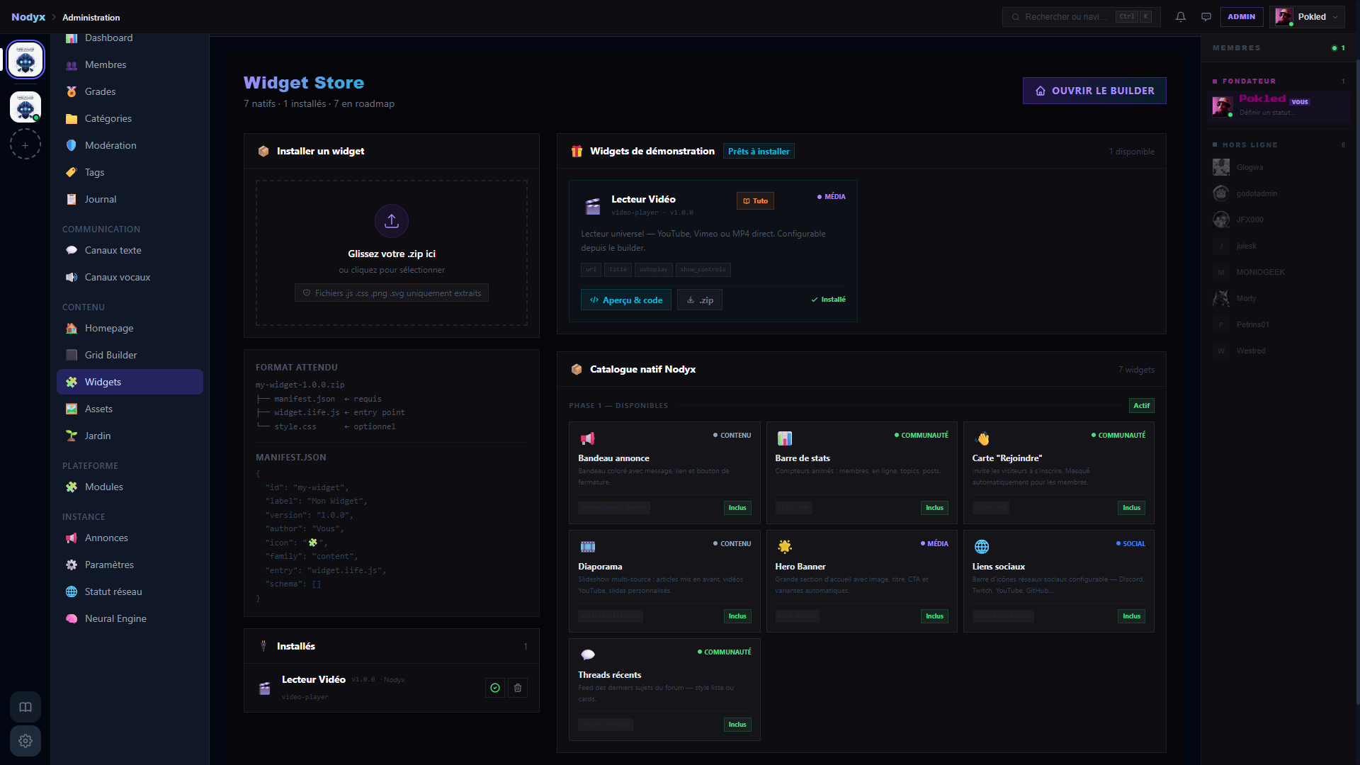 Nodyx : Widget Store with one-click .zip install