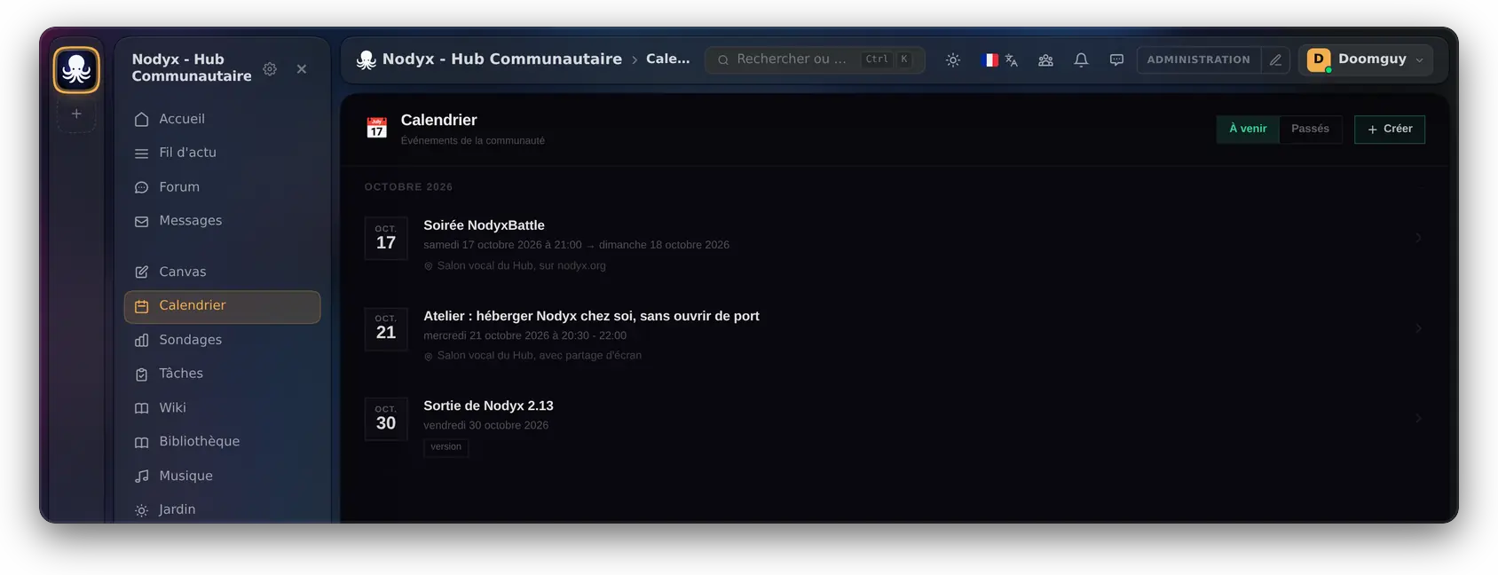 Le calendrier de la communauté avec les prochains événements
