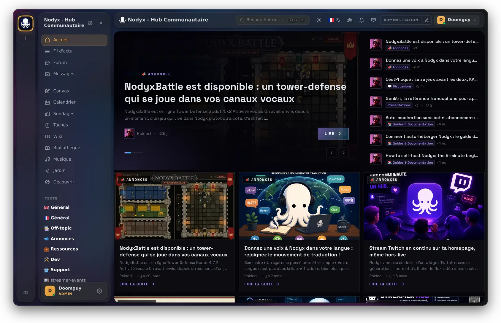 La page d'accueil de nodyx.org
